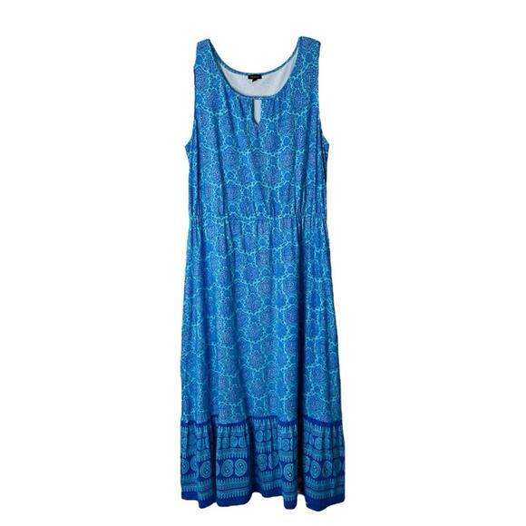 Talbots blue white paisley summer stretch preppy coastal ruffle maxi sundress XL - Picture 1 of 7